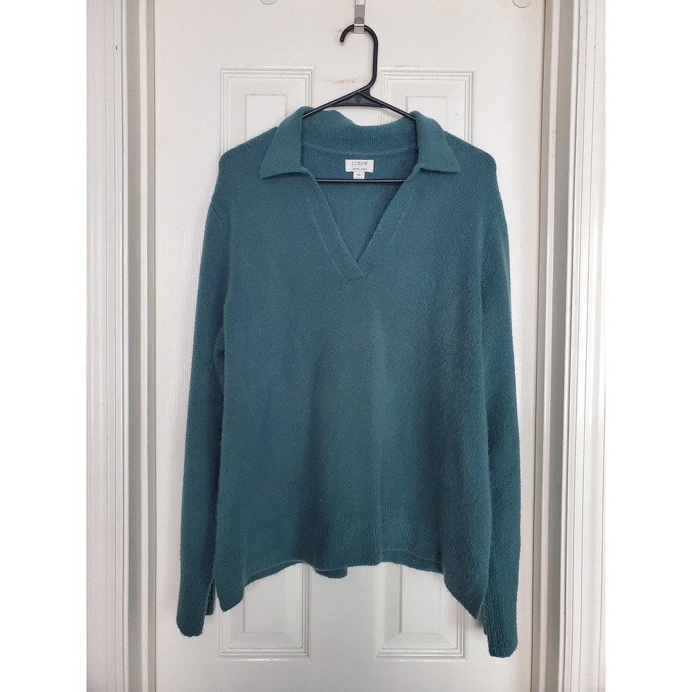 J.Crew Johnny Collar Wool Blend Teal Blue Extra-Soft Knit Pullover XL Preppy - Picture 2 of 8